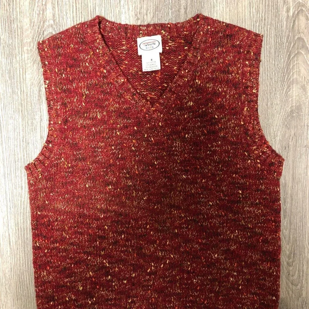 Vintage Talbots Kids Sweater Vest Boys Size 6 Multicolor Red Brown Knit Pullover